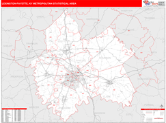 Lexington-Fayette Metro Area Digital Map Red Line Style